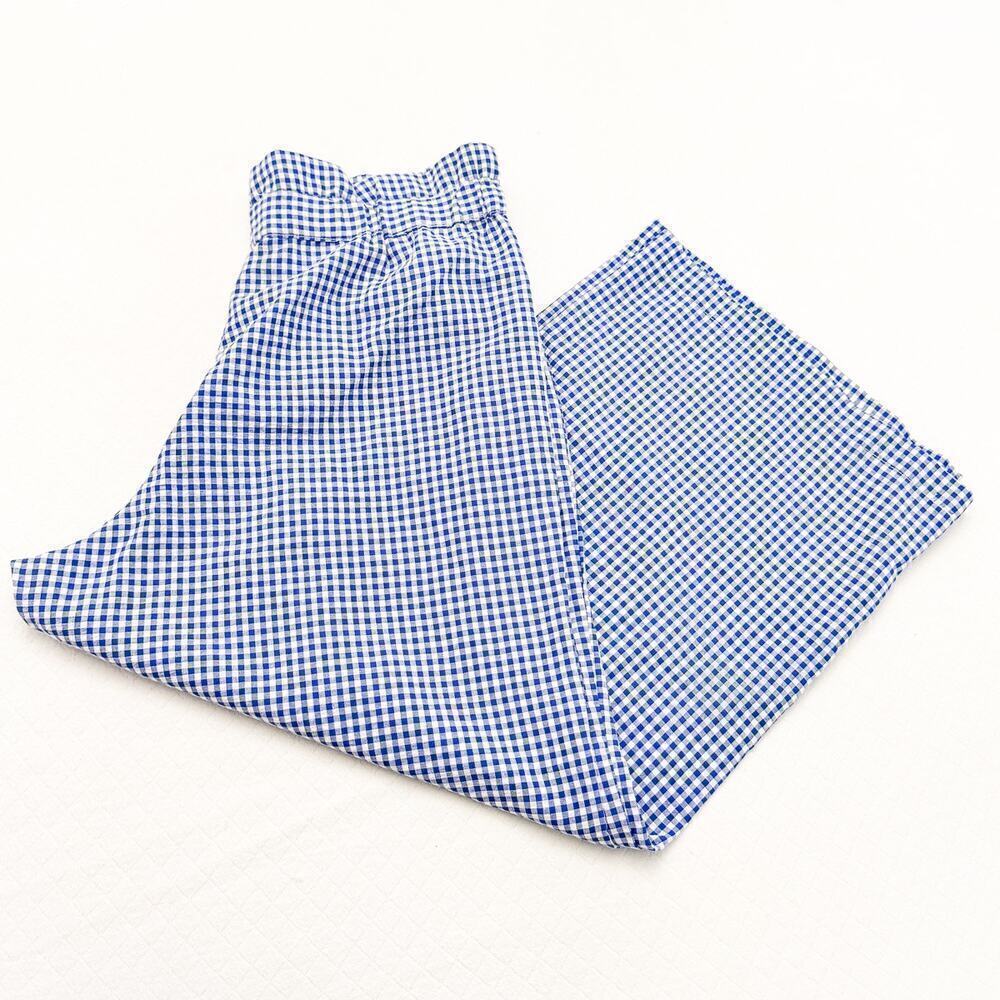 Joie Plaid Madras Wide Leg Adjustable Waist Tied Pant Blue XL